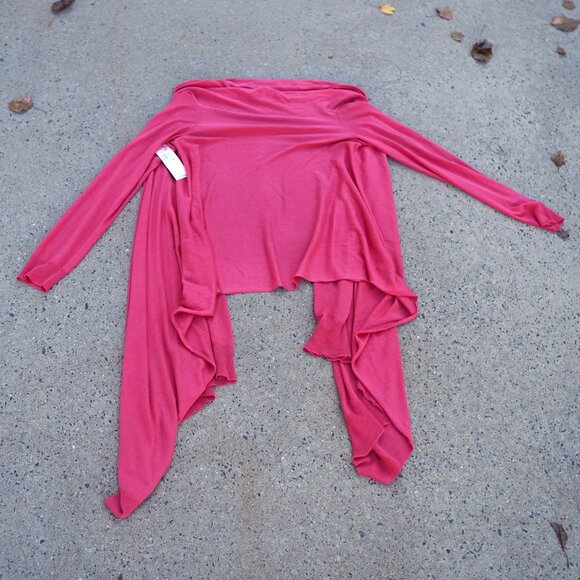 NWT DKNY Silk Cashmere Cardigan M/L Pink High-Low Open Front Cozy Knit $195 - Picture 12 of 16